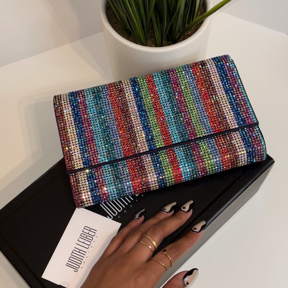 Judith Leiber Fizzoni Iridescent Stripe Crystal Clutch